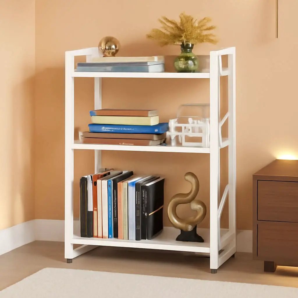 White 3 Tier Bookshelf for Small Space Living Room from PriceLows™