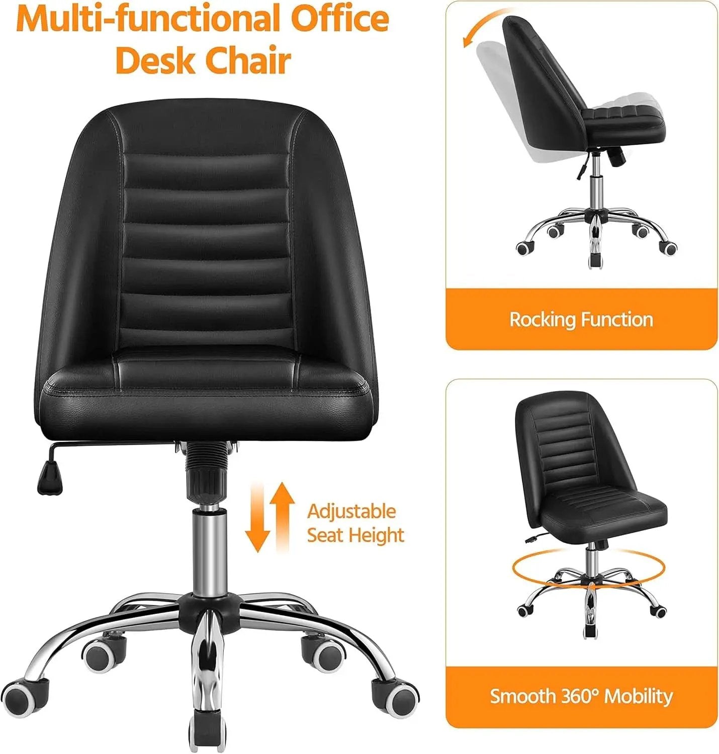 Armless PU Leather Office Chair Adjustable Height Black from PriceLows™