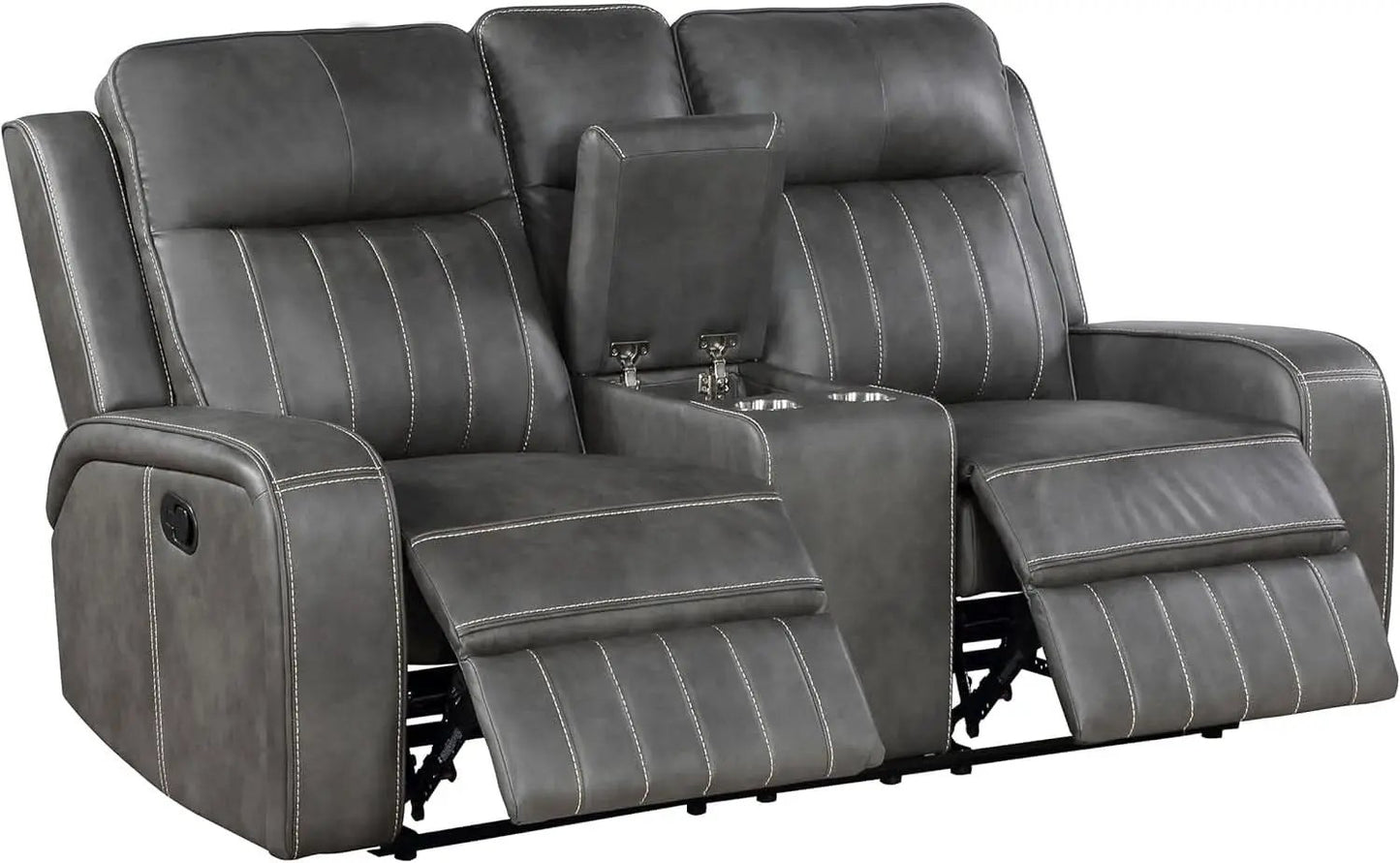 Gray Faux Leather Reclining Loveseat With Manual Recline from PriceLows™