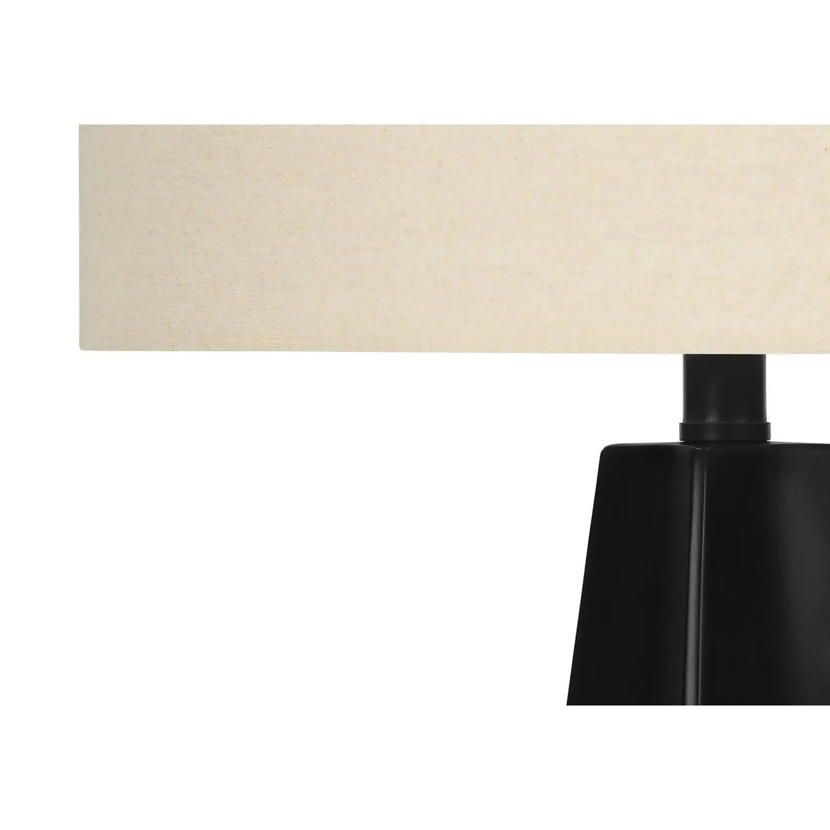 Black Resin Table Lamp | Triangular Base | 26.5 Inch Height | Beige Linen Drum Shade