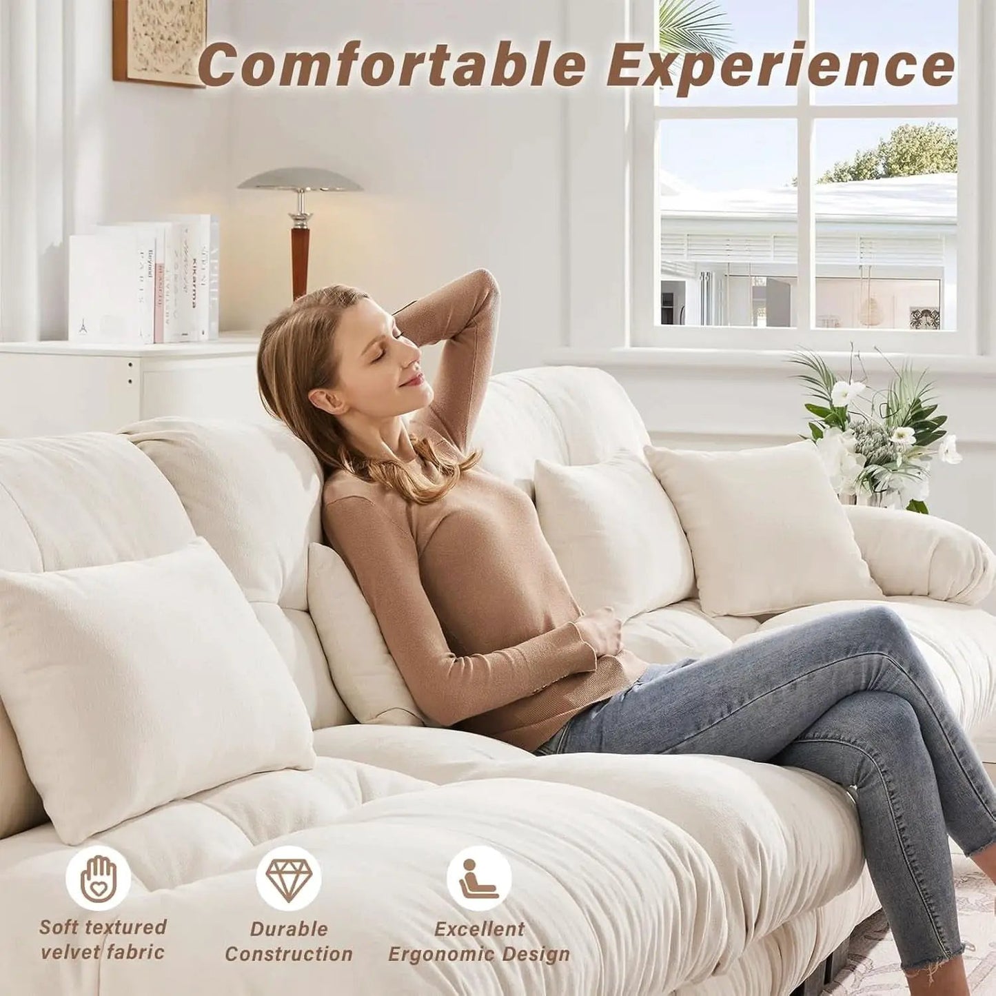 White Velvet Pet Hair Resistant Modular Recliner Sofa from PriceLows™