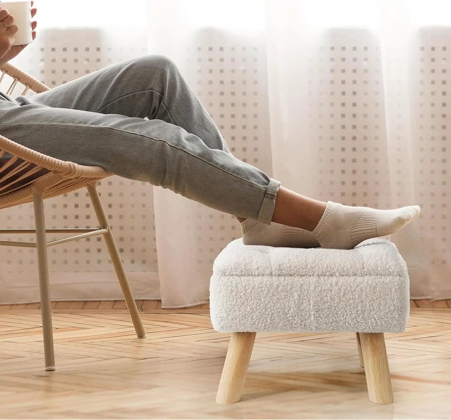 Cream Velvet Storage Ottoman With Extra Cushioning from PriceLows™