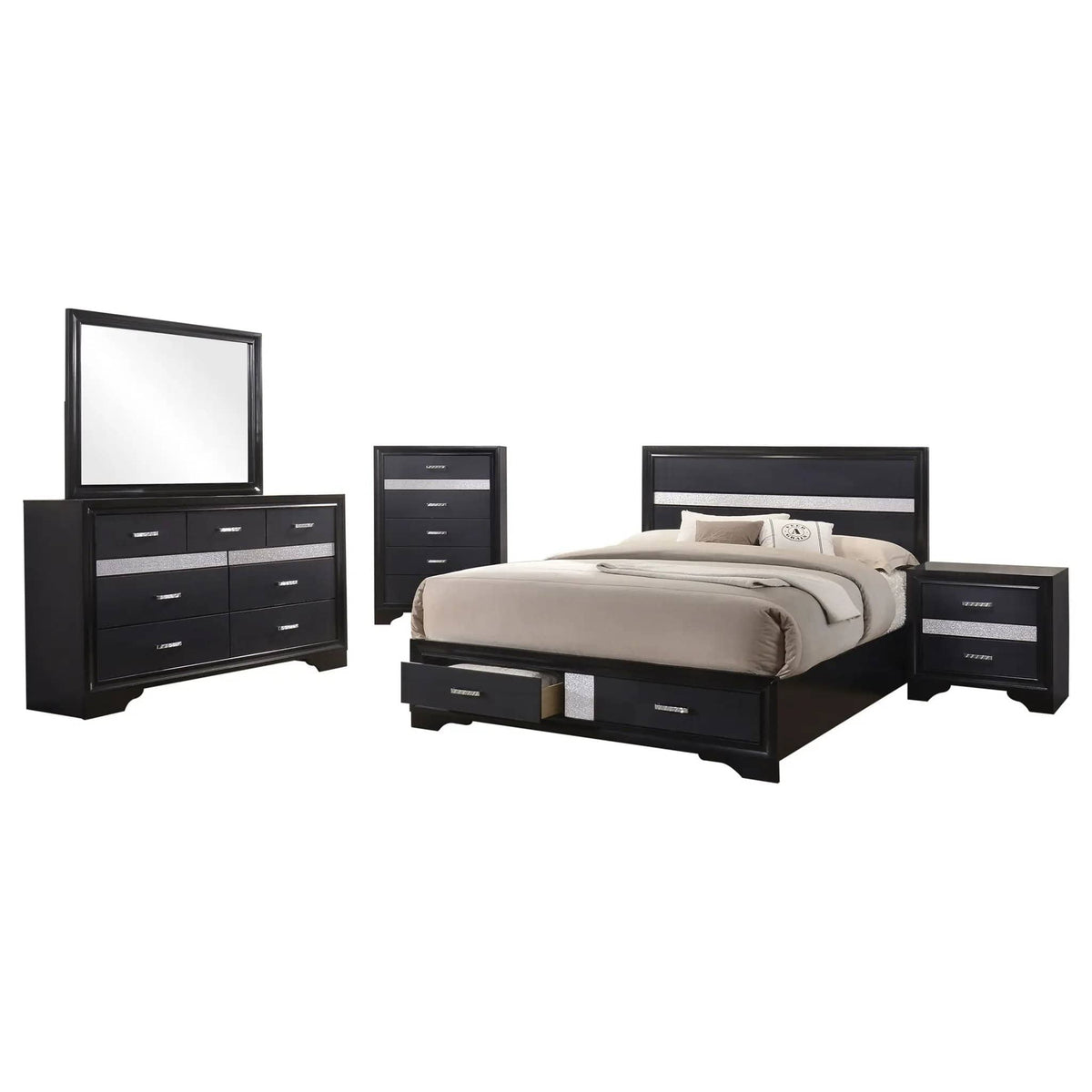 Miranda 5-piece Eastern King Bedroom Set (Style 2) | 5-Piece Set | Bedroom Furniture | Black