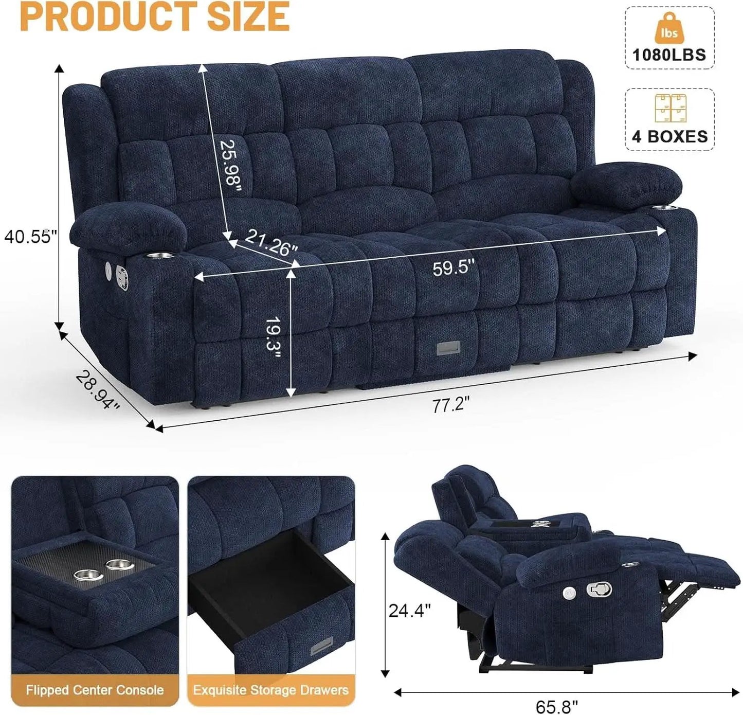 Blue Loveseat Recliner Sofa With Flip Backrest Manual from PriceLows™