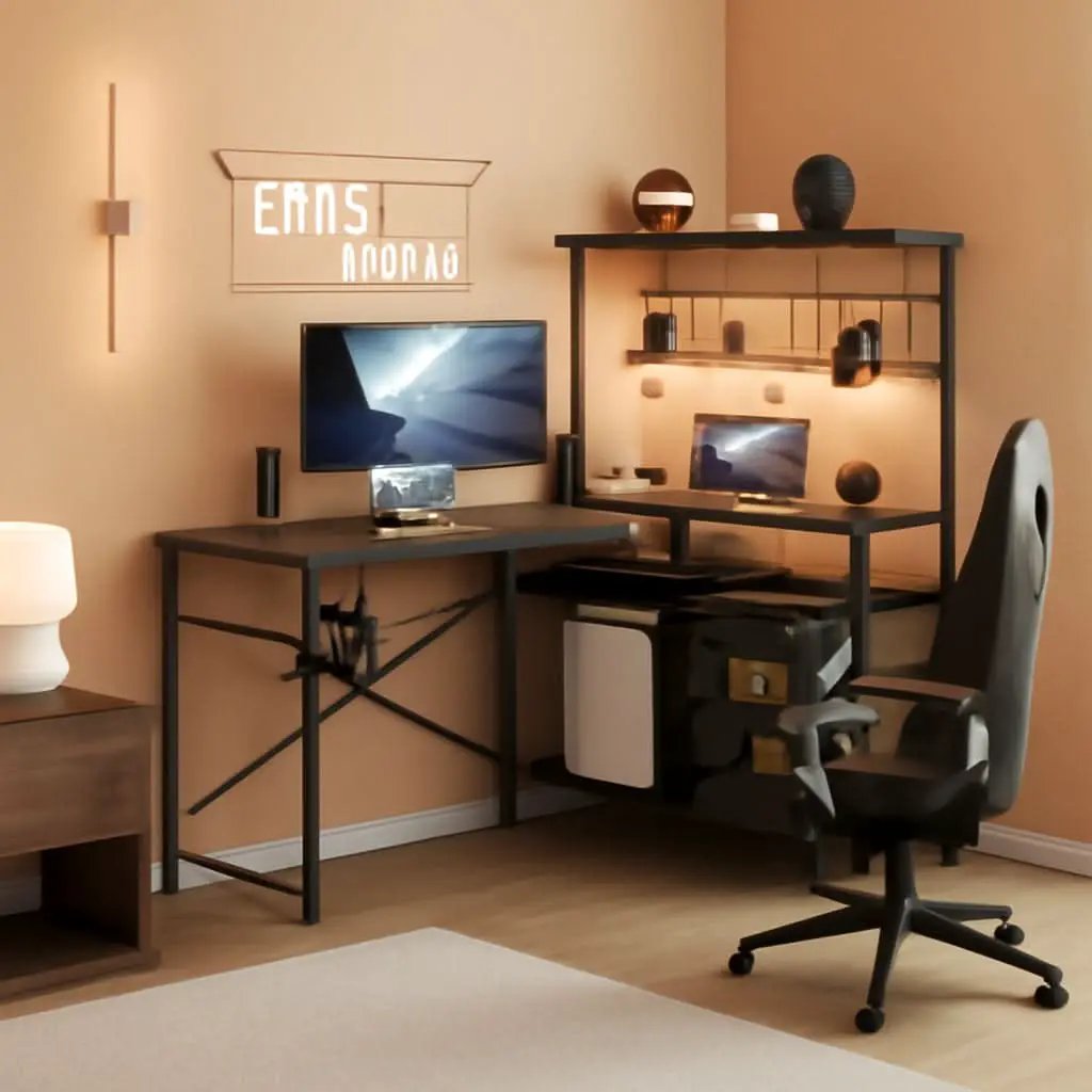 51-Inch L-Shaped Gaming Desk With LED Lights For Office from PriceLows™