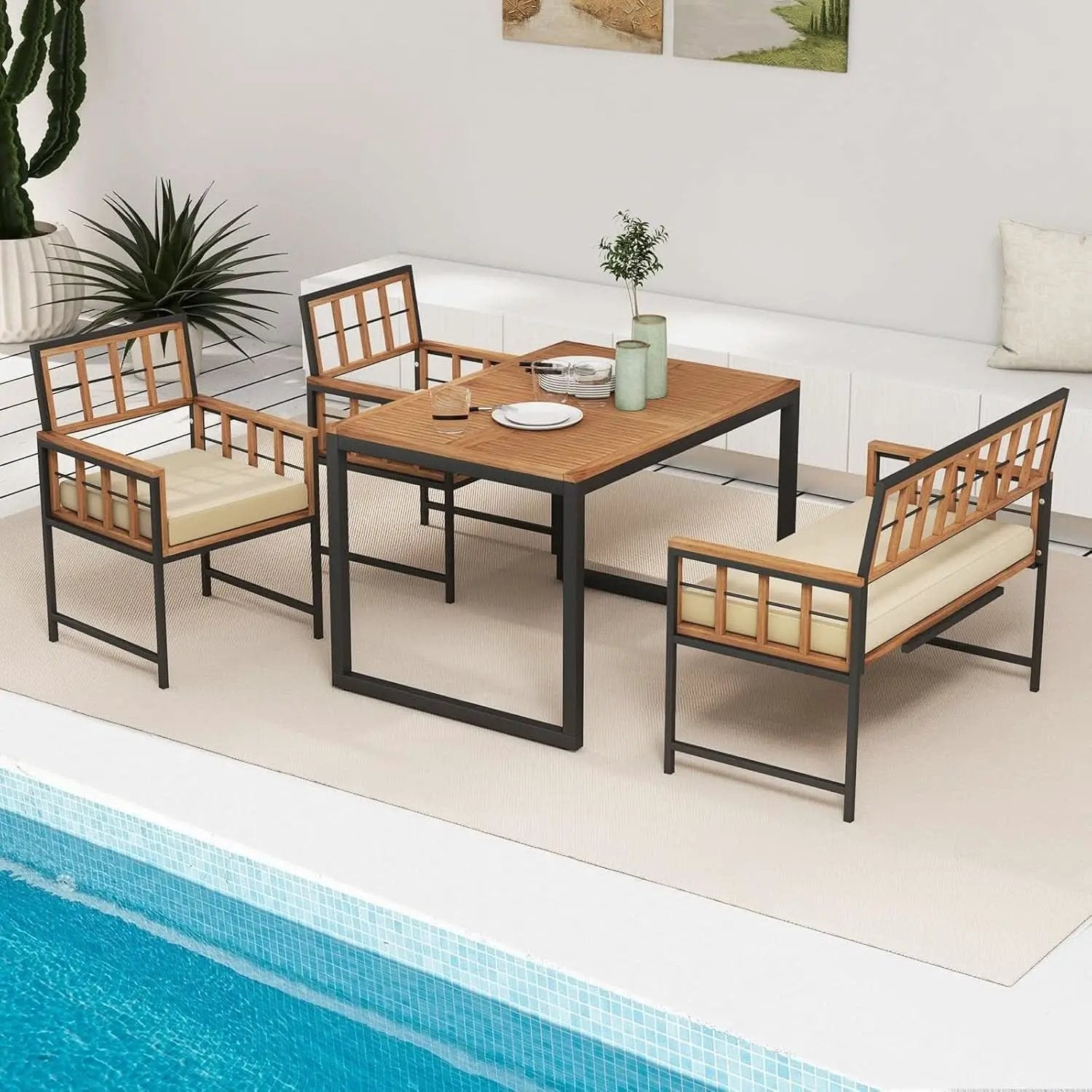 4 Piece Patio Dining Set With 47 Inch Acacia Table from PriceLows™