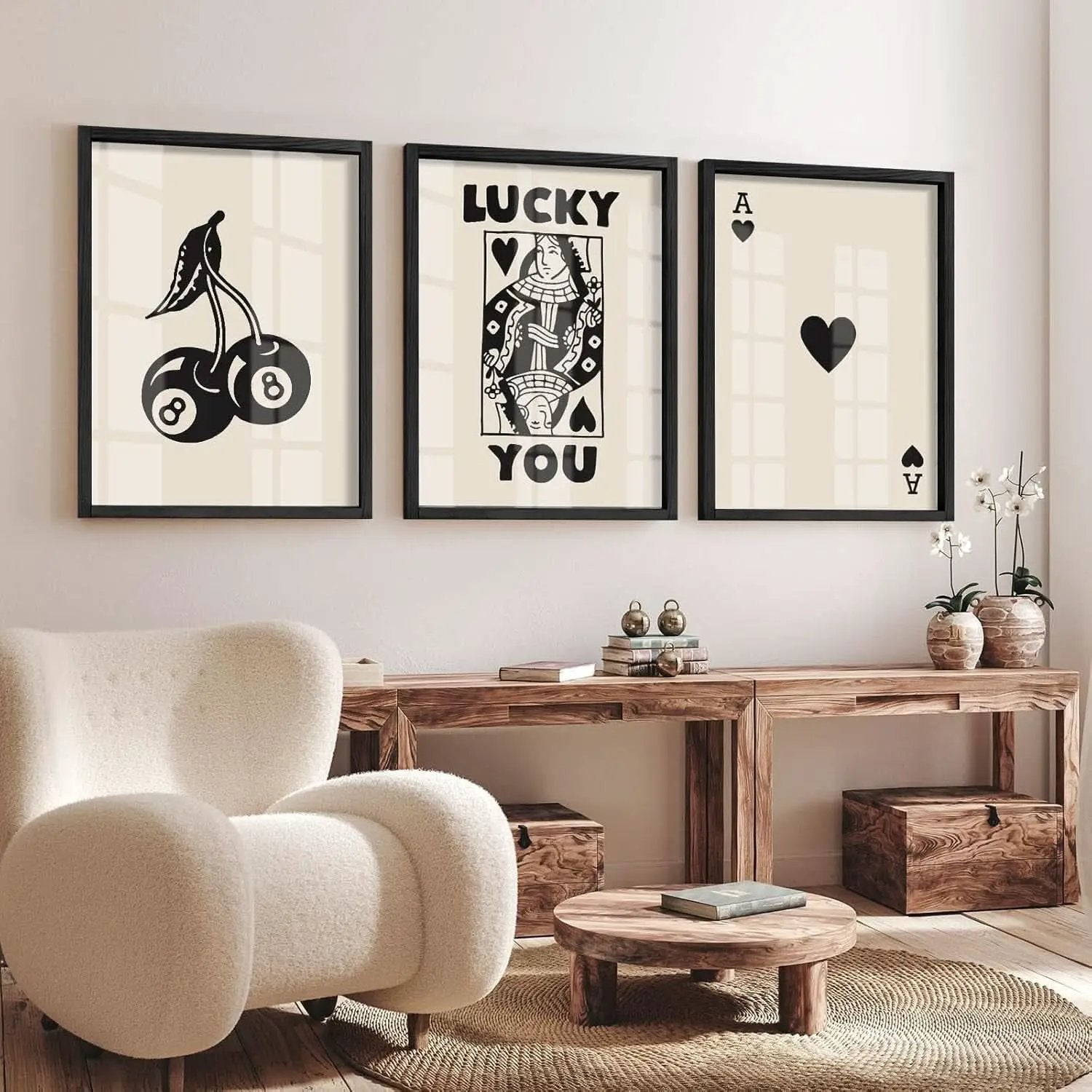 Poker Wall Art Set Queen Of Hearts Framed Retro Prints from PriceLows™