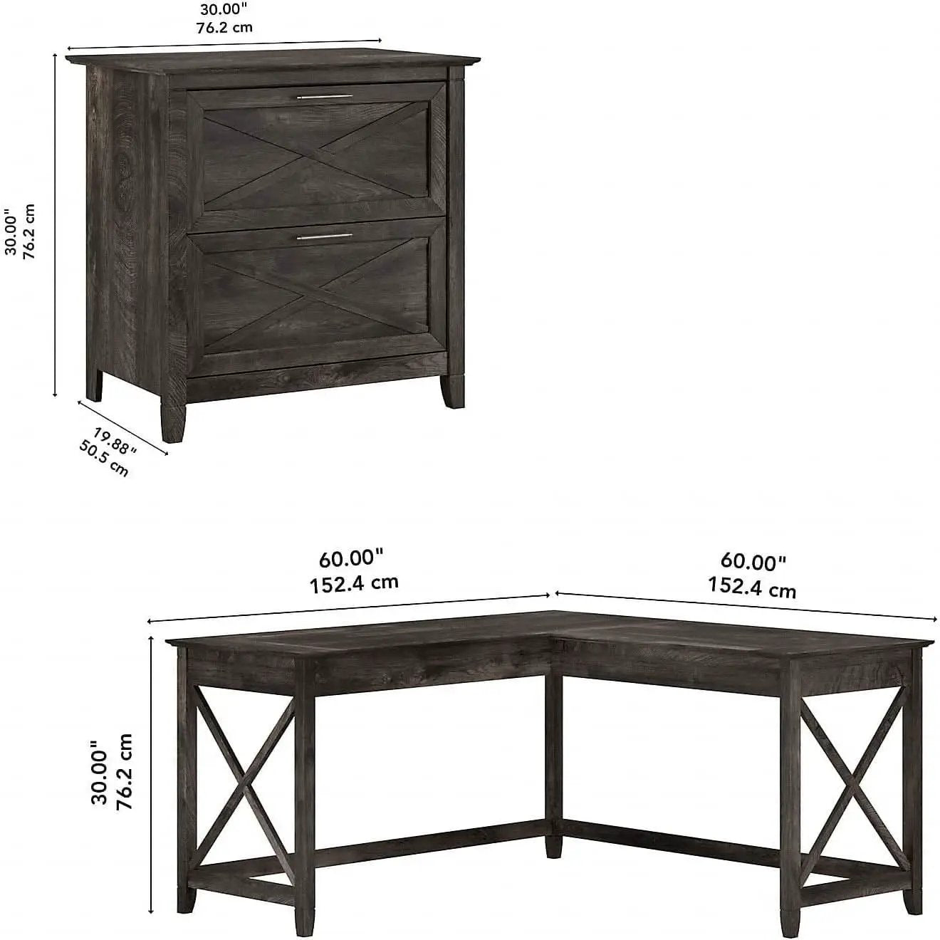 Key West 60W L Shaped Desk With Mobile File Cabinet Bundle from PriceLows™