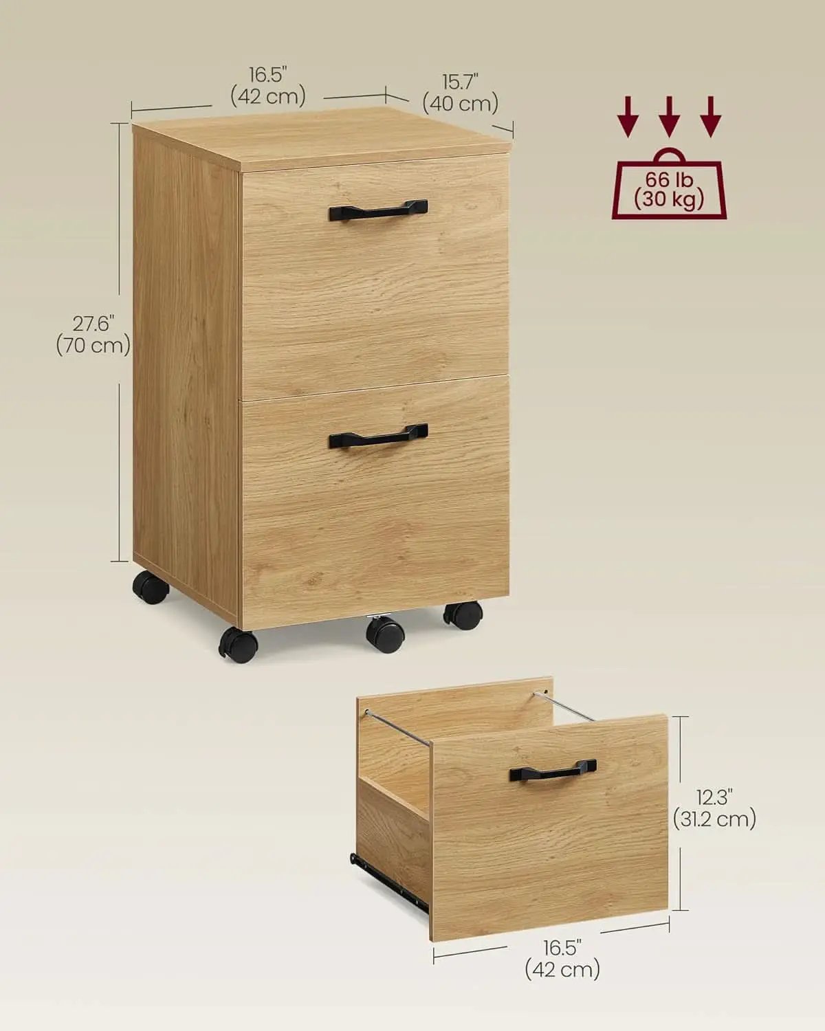 Straw Yellow 2 Drawer Rolling File Cabinet Printer Stand from PriceLows™