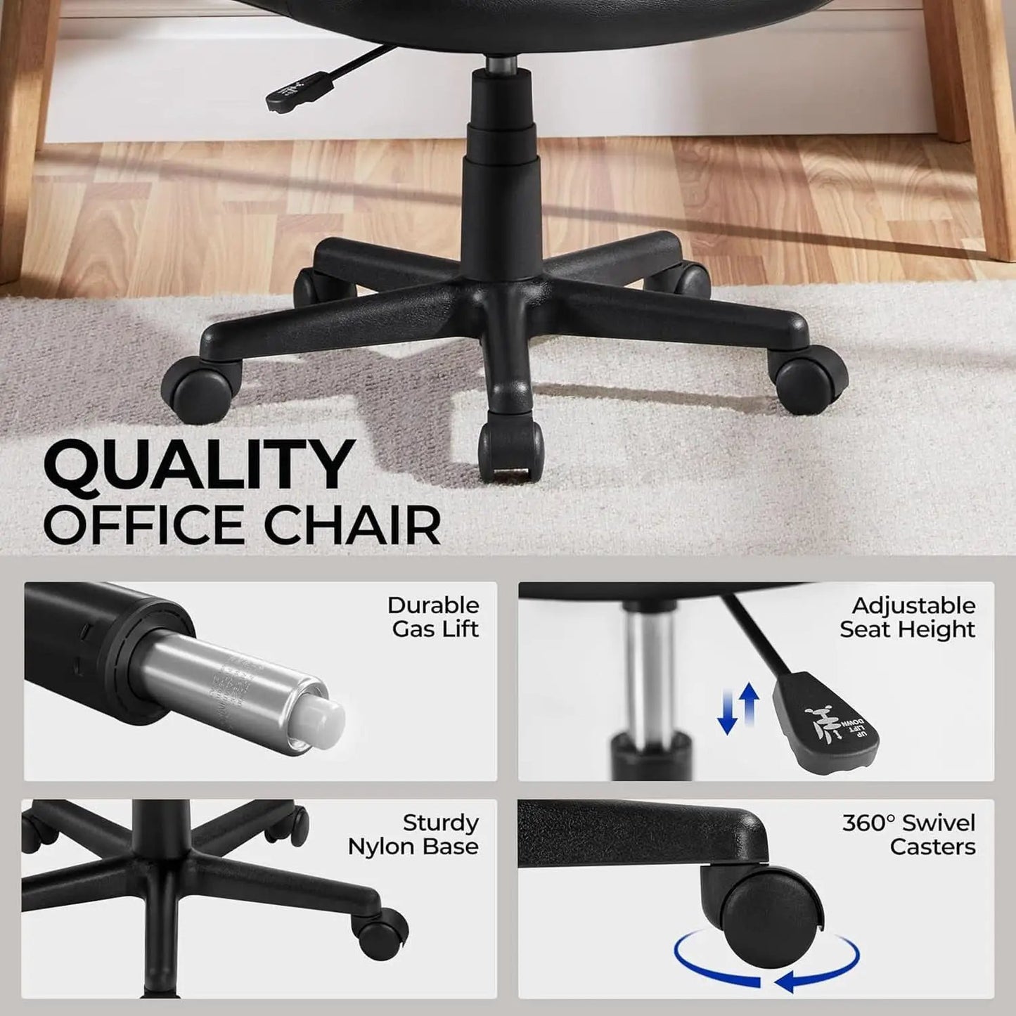 Armless Ergonomic Office Chair Black PU Leather Swivel from PriceLows™