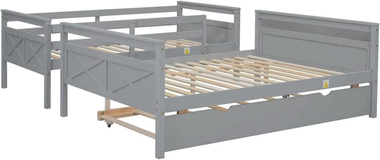 Grey Trundle Bunk Bed Twin Over Full With Guardrail from PriceLows™