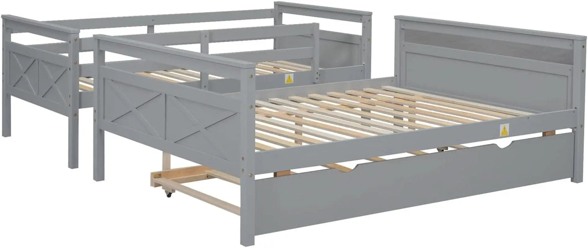 Grey Trundle Bunk Bed Twin Over Full With Guardrail from PriceLows™