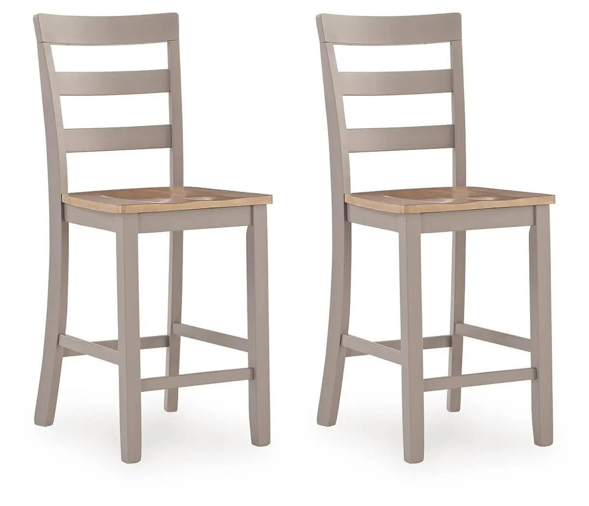 Counter Height Bar Stools | Contoured Seat | Natural Wood And Gray | Set Of 2