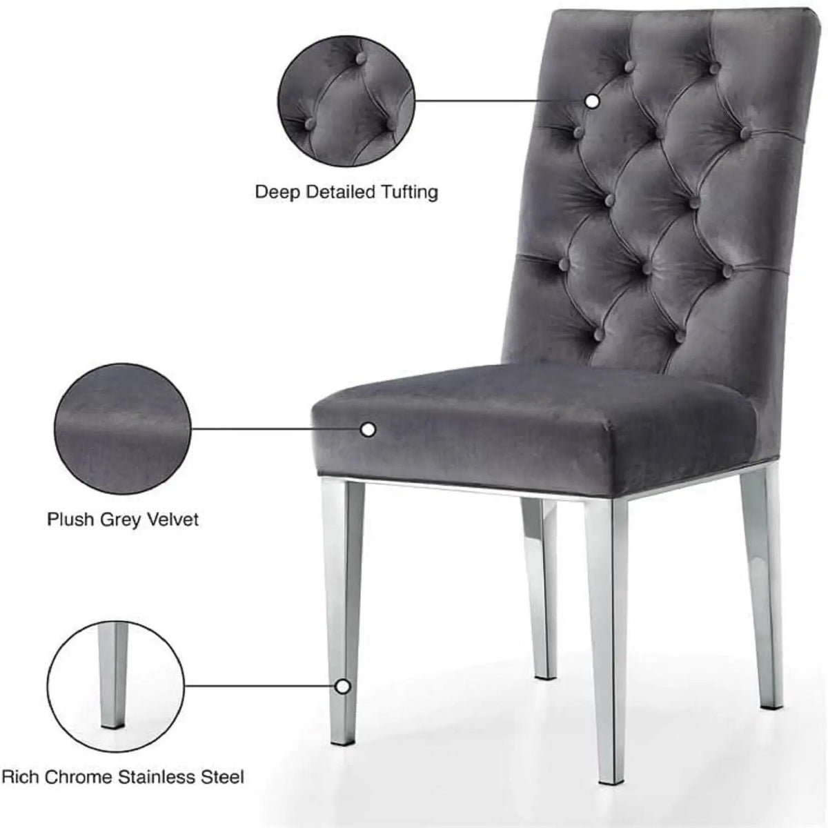 Tufted Dining Chair | Fabric Upholstery | Metal Base | Set Of Two