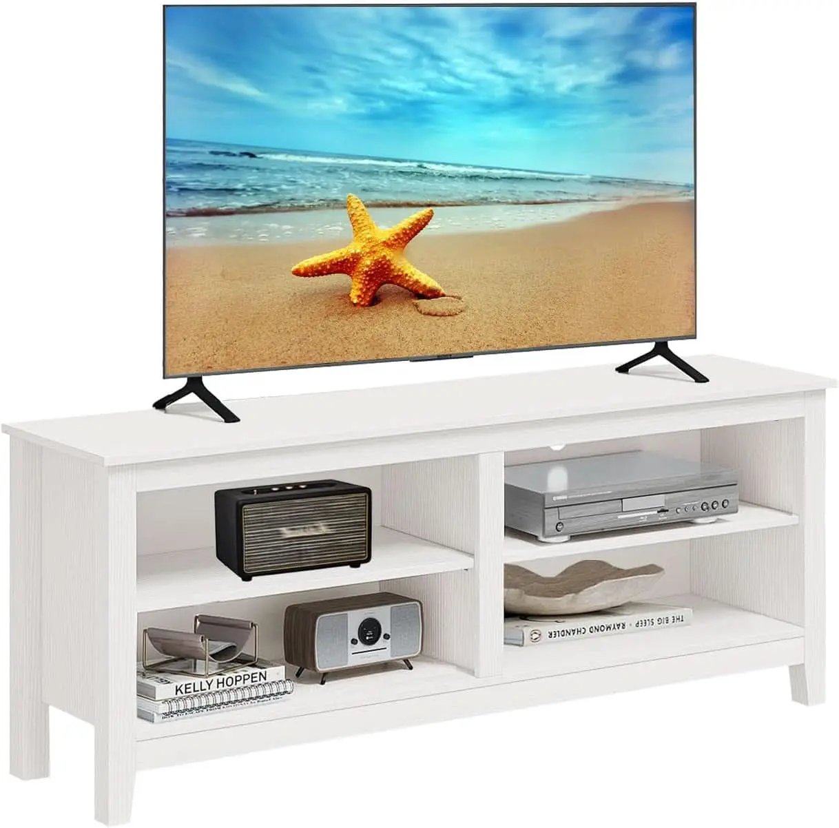 65 Inch TV Stand With Open Storage Shelves White Cabinet from PriceLows™