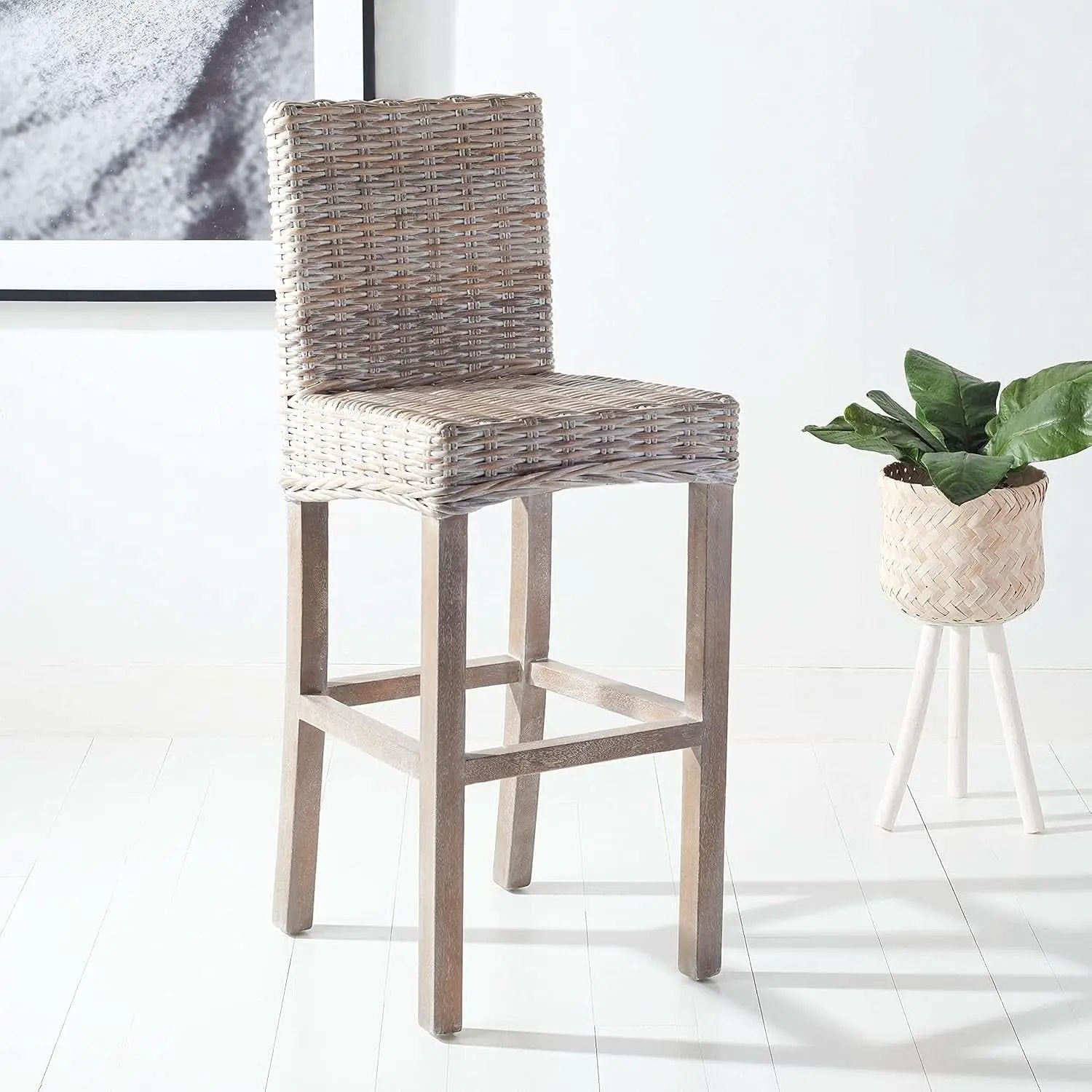 Grey Wash Rattan 30 Inch Bar Stool With Parsons Legs from PriceLows™