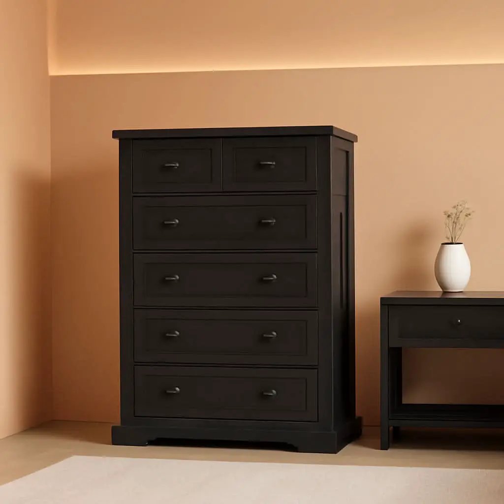 Tall Black Six Drawer Dresser Contemporary Storage from PriceLows™