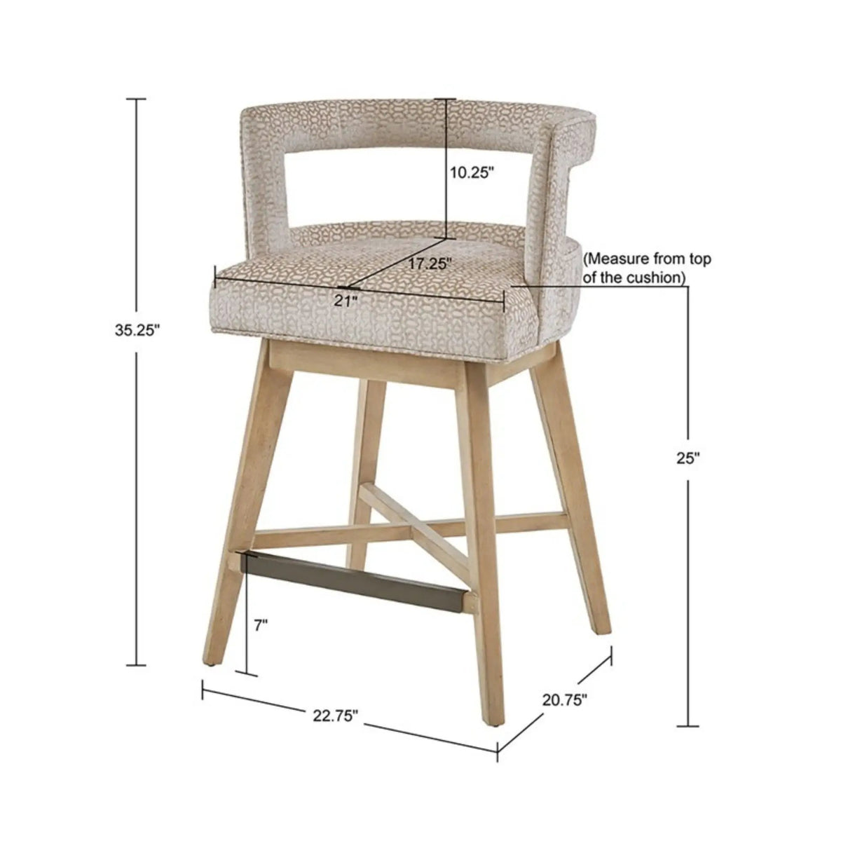 Swivel Counter Stool | Cream Polyester | Low Back Support | Bronze Metal Kickplate