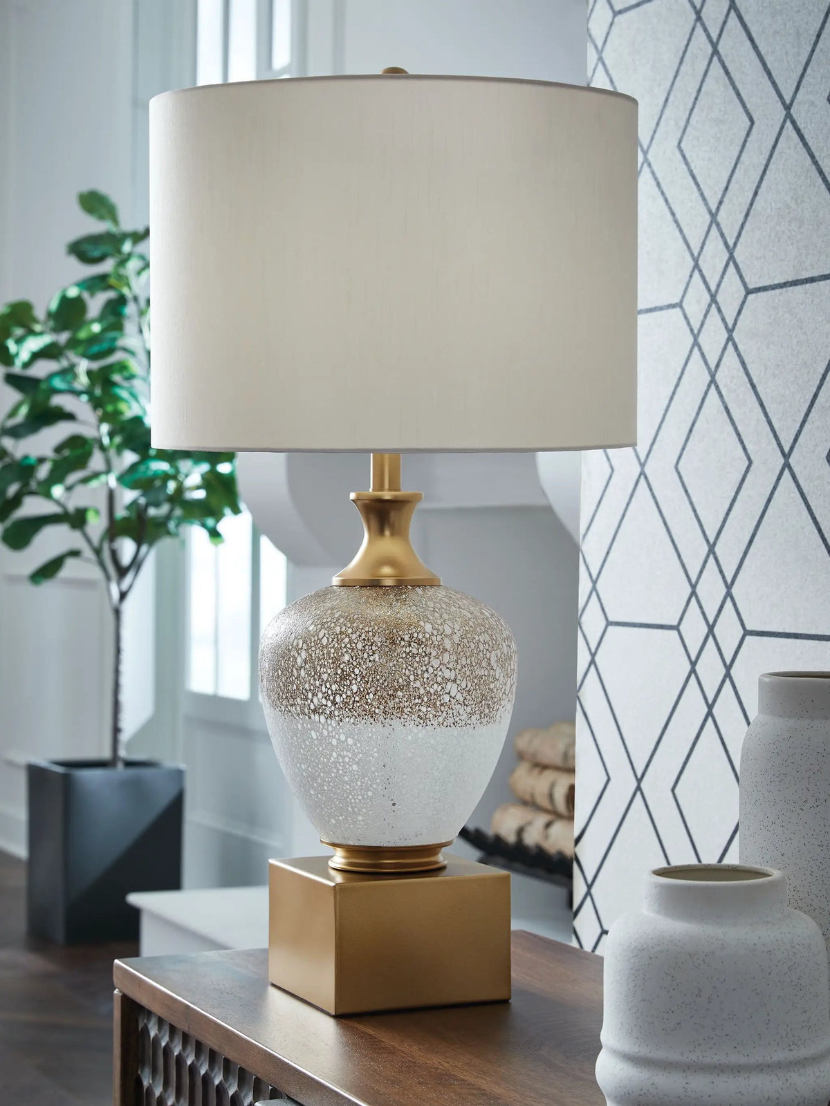 Tavisburg Glass Table Lamp | Brown White And Gold | 29.25 Inch Height | 96 Inch Cord