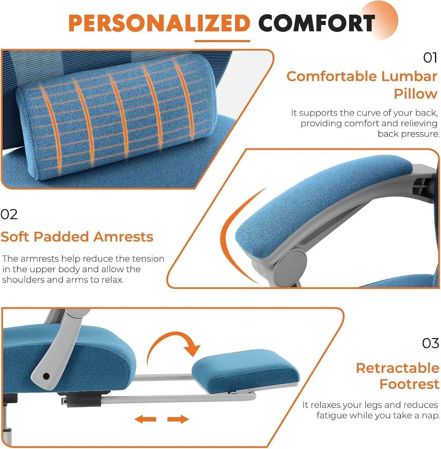 Blue Ergonomic Mesh Office Chair With Lumbar Support from PriceLows™