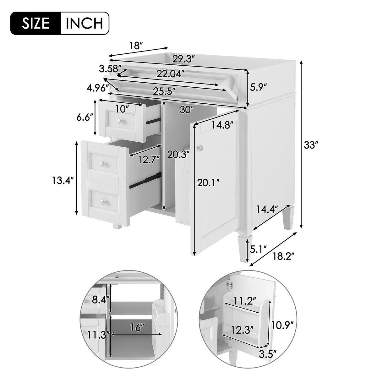 Bathroom Vanity | 3 Drawers | Blue Finish | Tip Out
