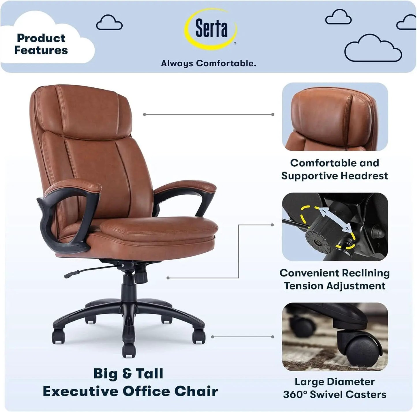Fairbanks Big And Tall High Back Cognac Office Chair from PriceLows™