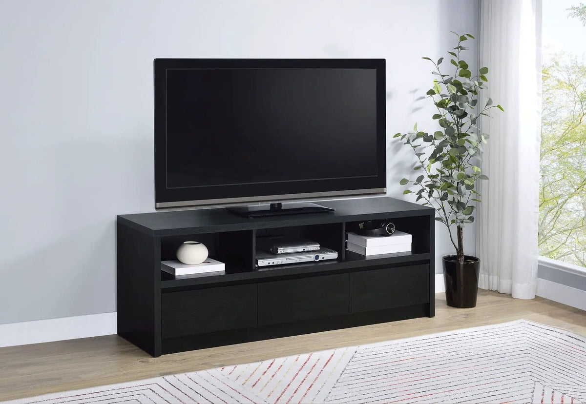 Rutland 59-inch 3-drawer TV Stand Media Console | 59 x 15.5 x 22 in | Engineered Wood & Veneer | Black