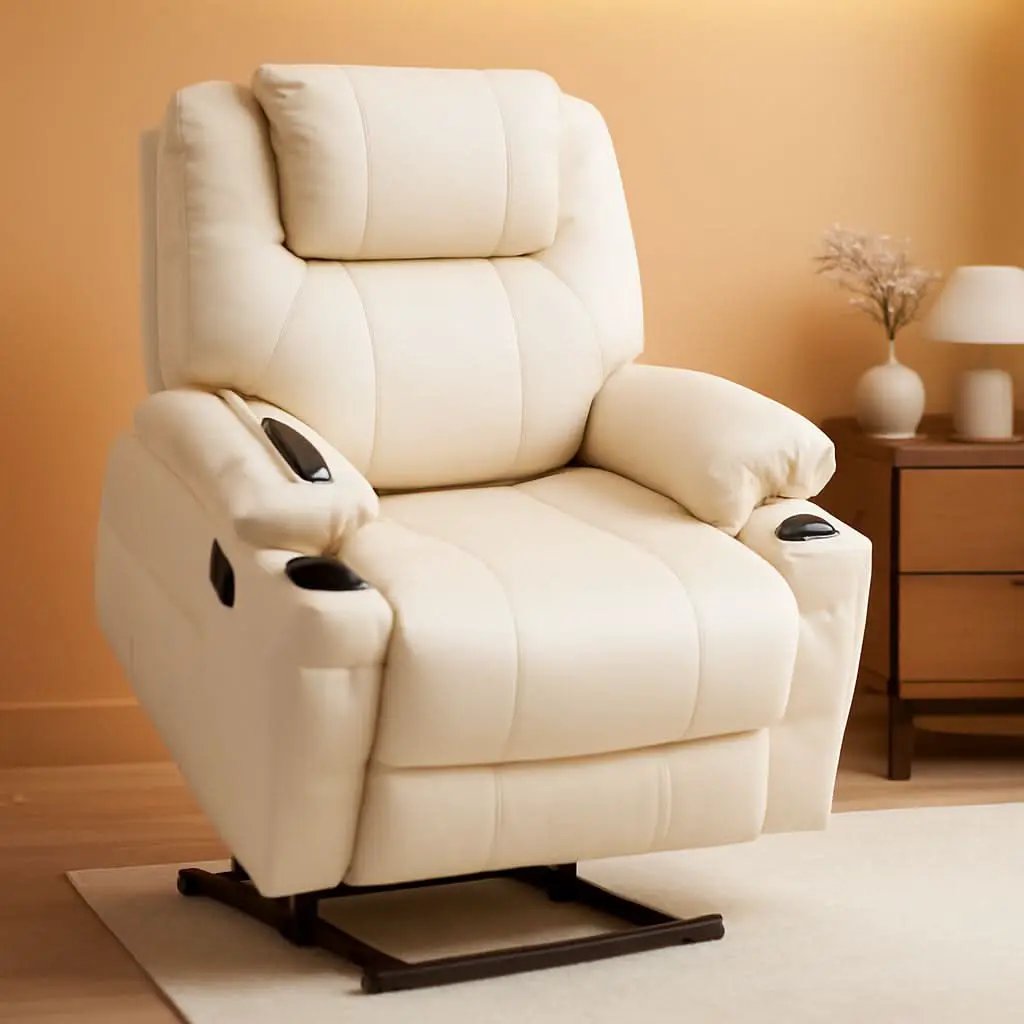Power Lift Recliner Chair With Massage And Heat Cream White from PriceLows™