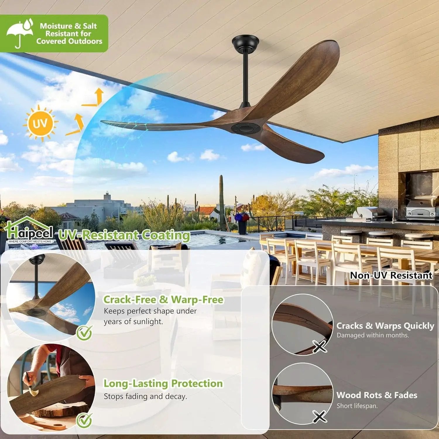52 Inch Walnut Outdoor Ceiling Fan With Remote Control from PriceLows™