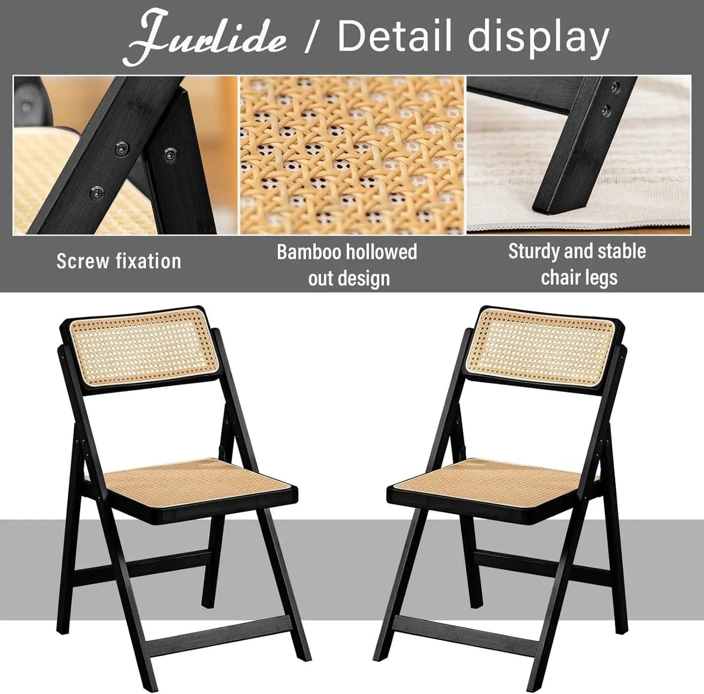 Rattan Folding Dining Chairs Set Of 2 Black Mid Century from PriceLows™