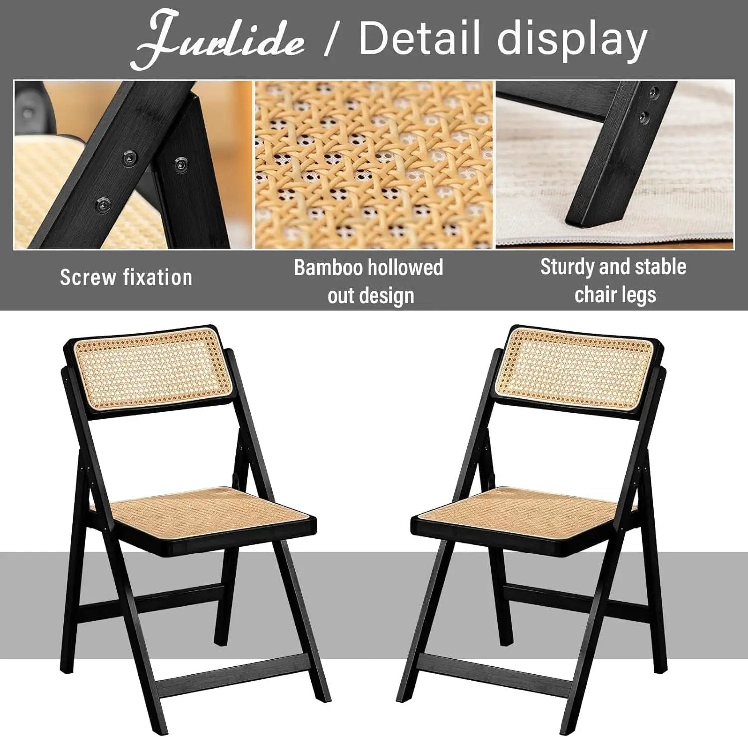 Rattan Folding Dining Chairs Set Of 2 Black Mid Century from PriceLows™