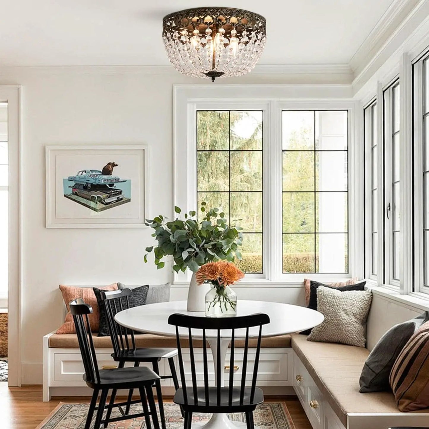 Bronze Crystal 15 Inch Four Light Flush Mount Ceiling Light from PriceLows™
