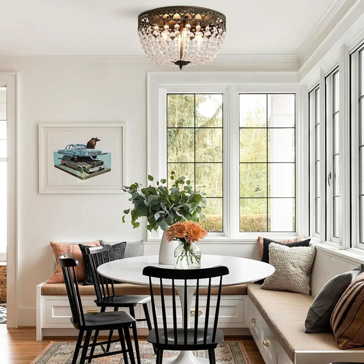Bronze Crystal 15 Inch Four Light Flush Mount Ceiling Light from PriceLows™