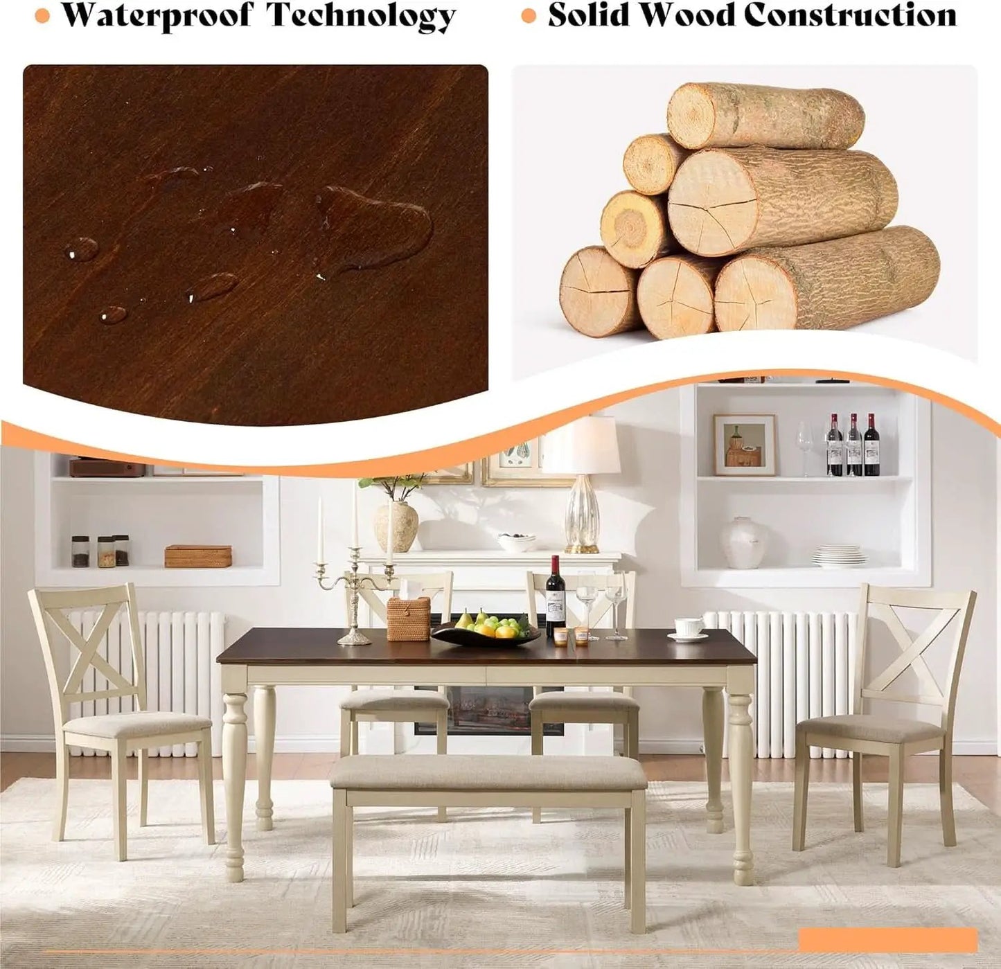 71 Inch Premium Solid Wood Dining Table Walnut Finish from PriceLows™