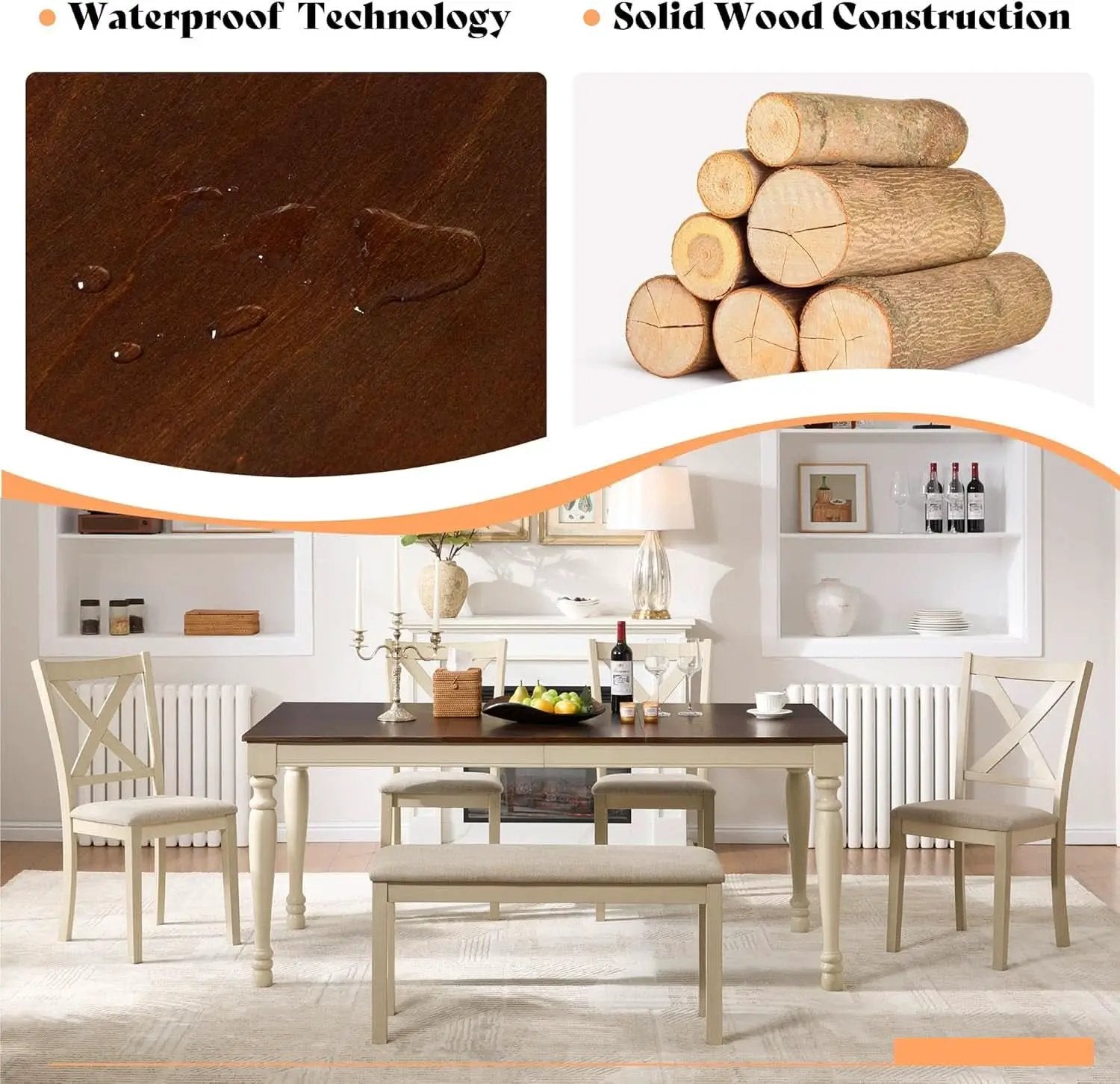 71 Inch Premium Solid Wood Dining Table Walnut Finish from PriceLows™