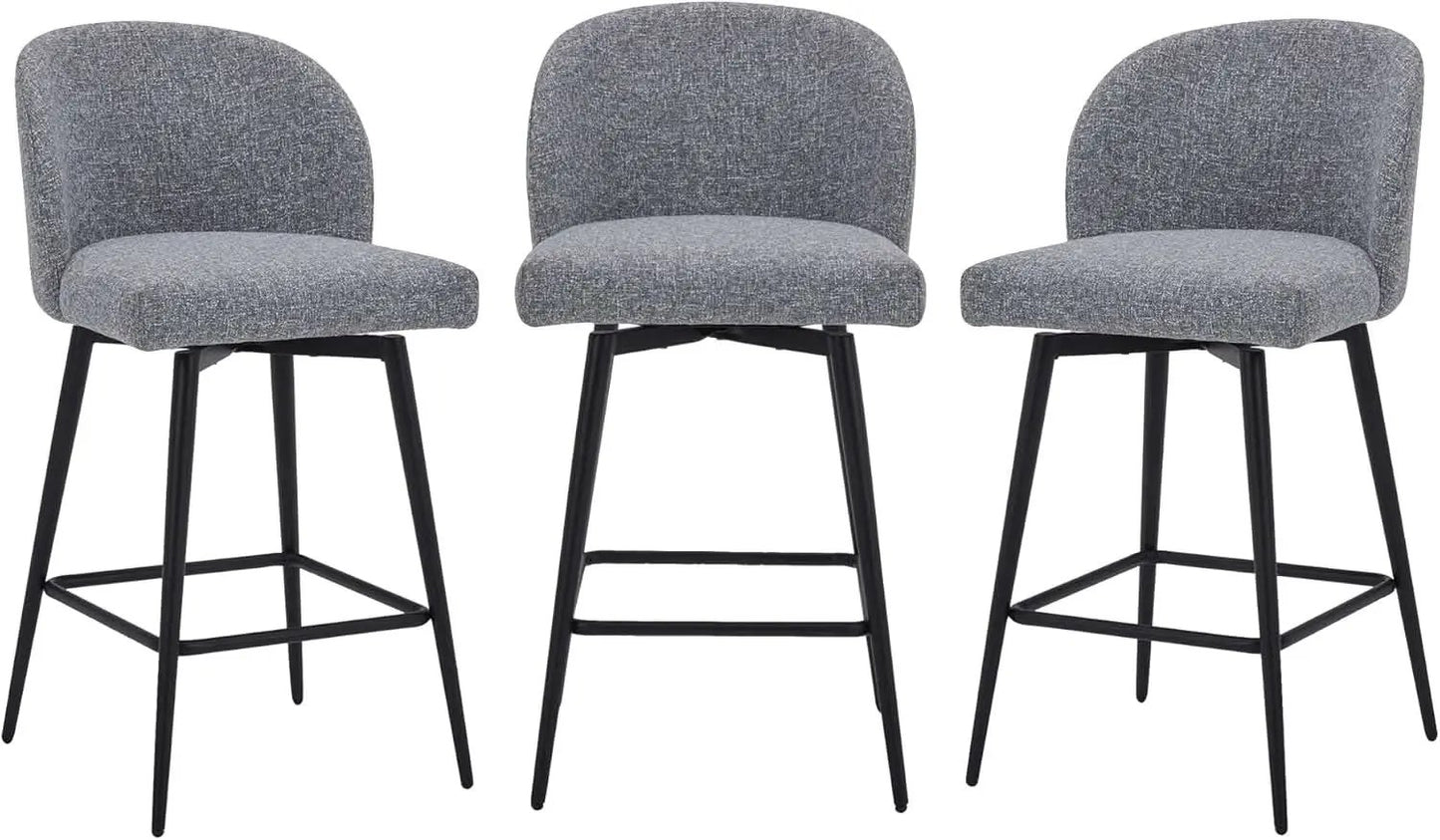 Set Of 3 Counter Height Bar Stools 360 Degree Swivel Grey from PriceLows™