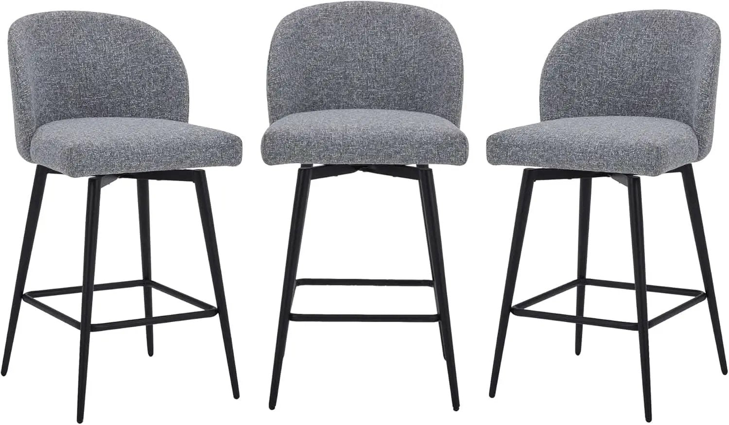 Set Of 3 Counter Height Bar Stools 360 Degree Swivel Grey from PriceLows™