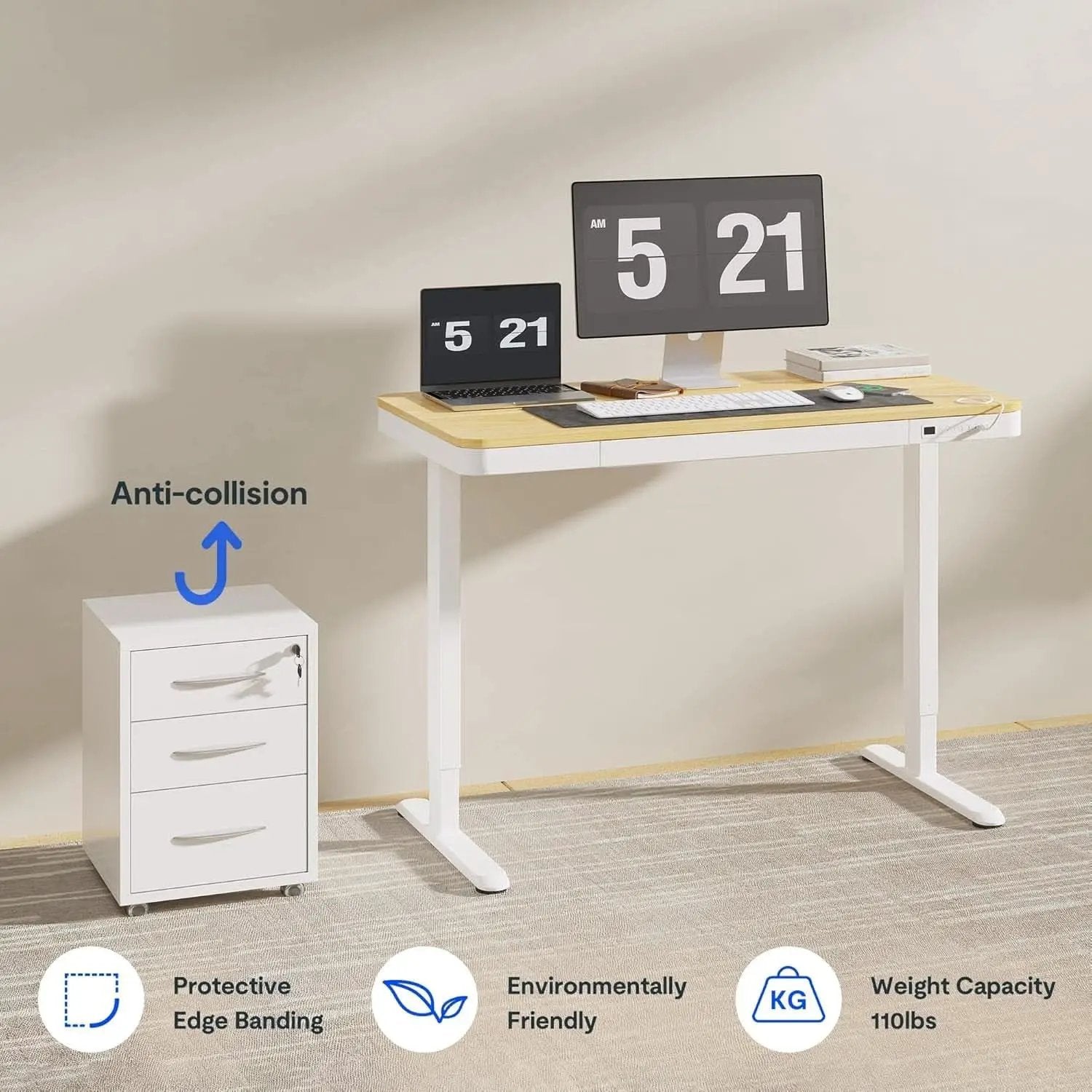 48 Inch Electric Standing Desk With USB Port And Drawers from PriceLows™