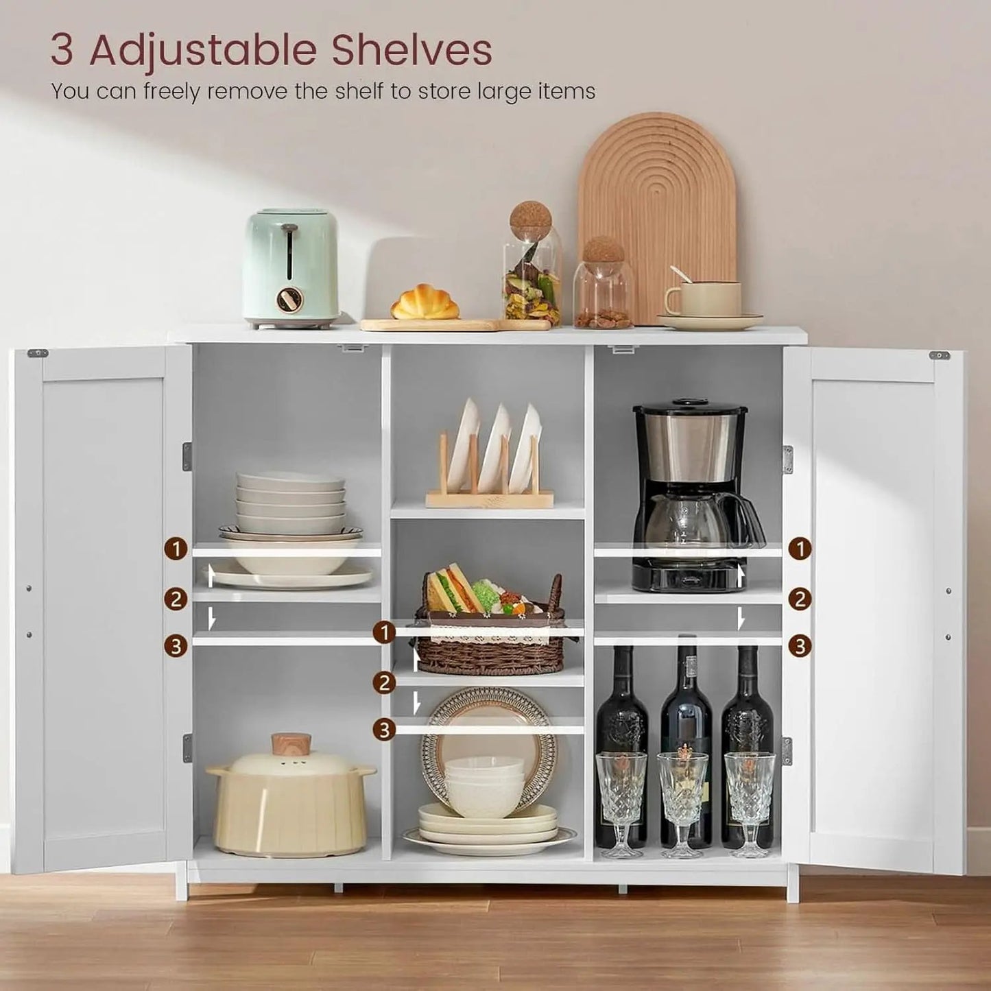 White Storage Cabinet With 2 Doors And 4 Adjustable Shelves from PriceLows™