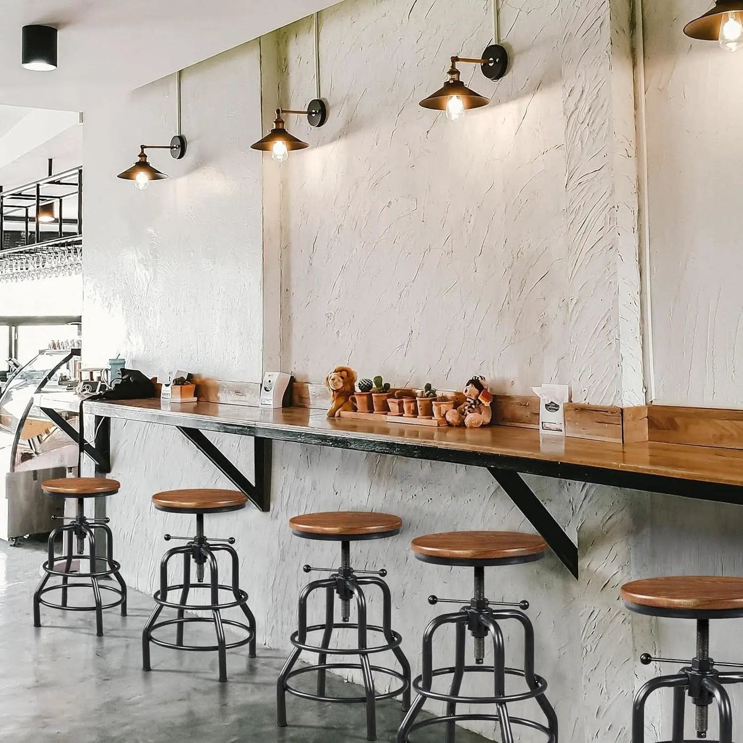 Adjustable Brown Bar Stool With Wood Seat Counter Height from PriceLows™