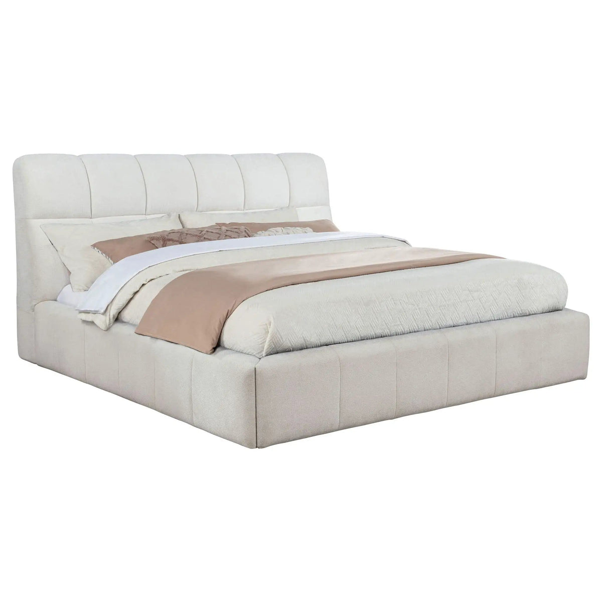 Nollet 48-inch Upholstered Eastern King Platform Bed | 87 x 98 x 47.5 in | Engineered Wood & Fabric | Cream