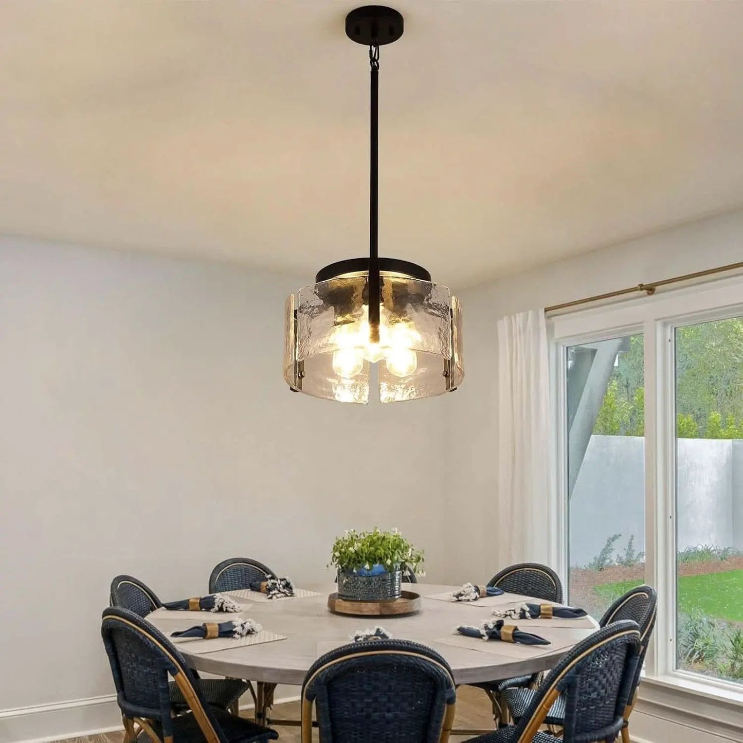 Black Adjustable Farmhouse Chandelier For Dining Room With Hammered Glass from PriceLows™
