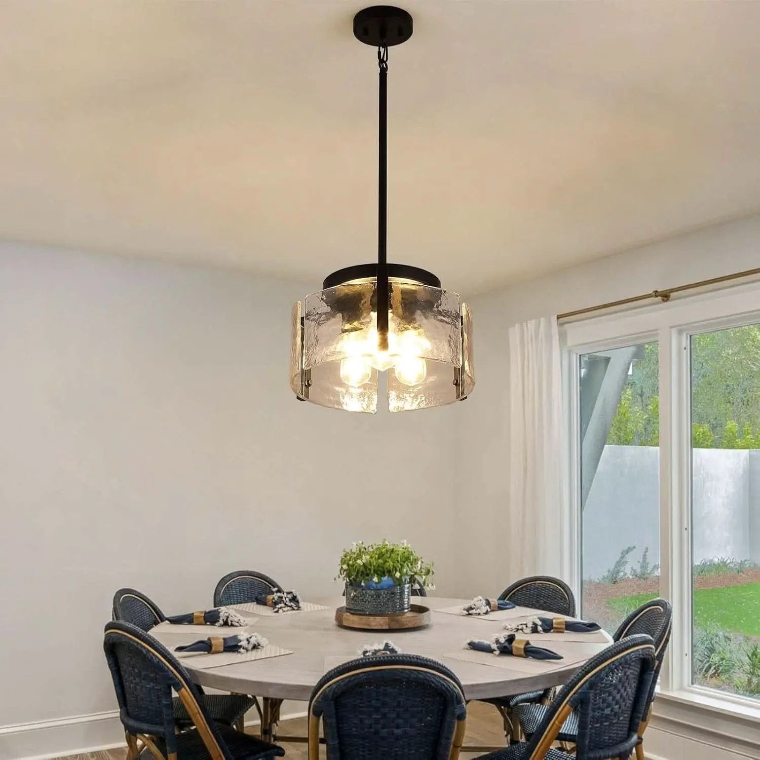 Black Adjustable Farmhouse Chandelier For Dining Room With Hammered Glass from PriceLows™