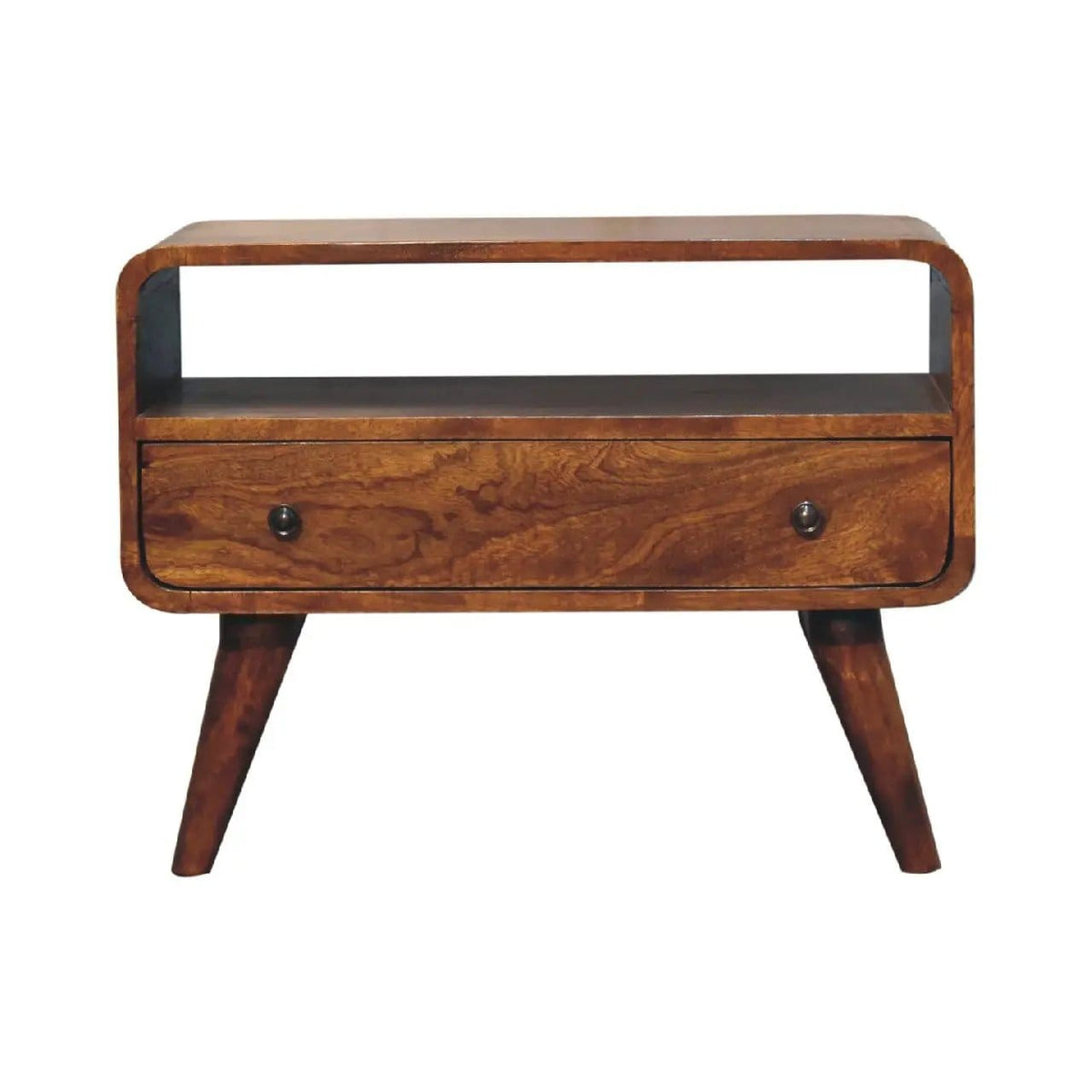 Mini Curved Media Unit Chestnut | 23.62 x 11.81 x 17.72 in | Solid Wood | Home