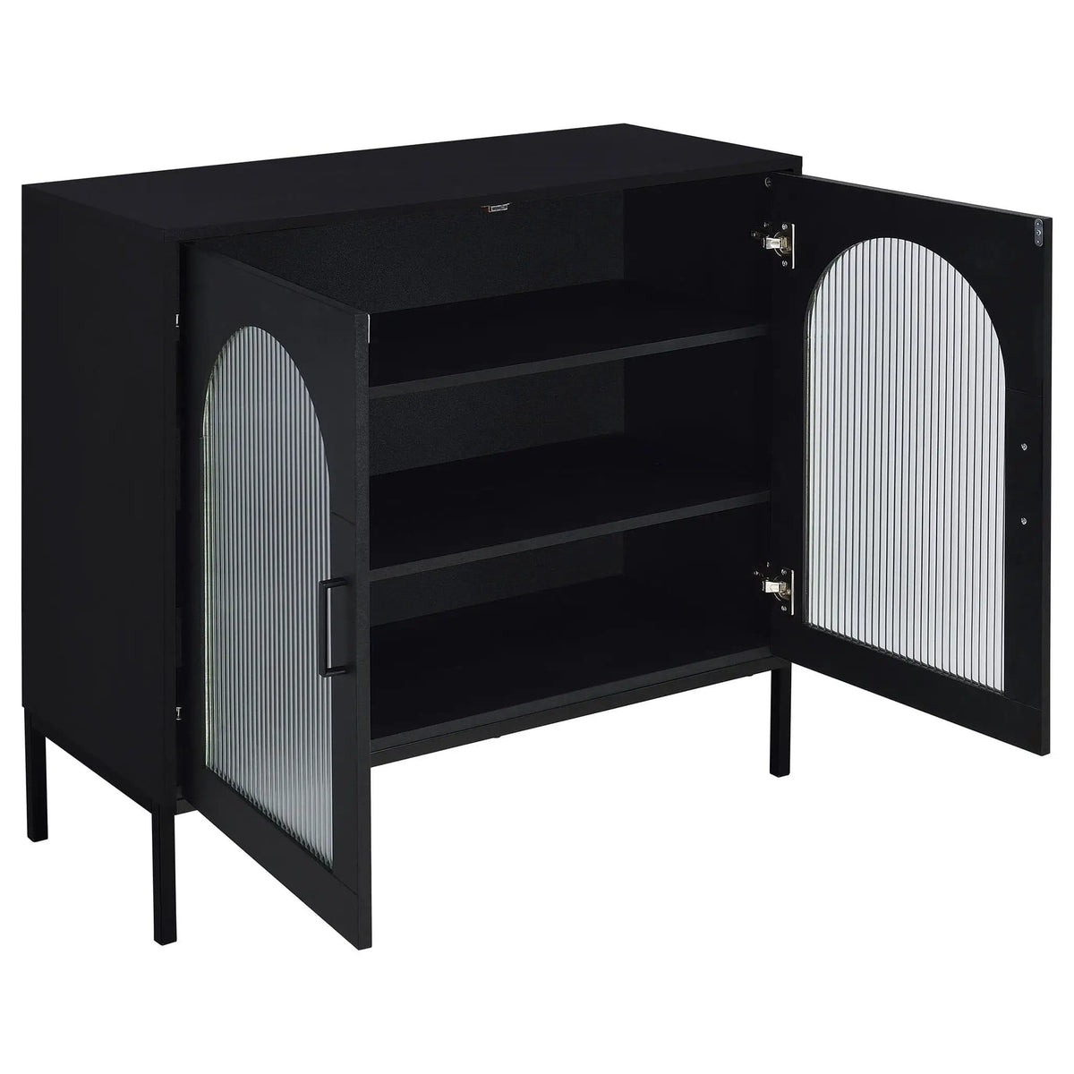 Jess 2-door Arched Fluted Glass Accent Cabinet | 37 x 16.25 x 35.75 in | Engineered Wood & Tempered Glass | Black