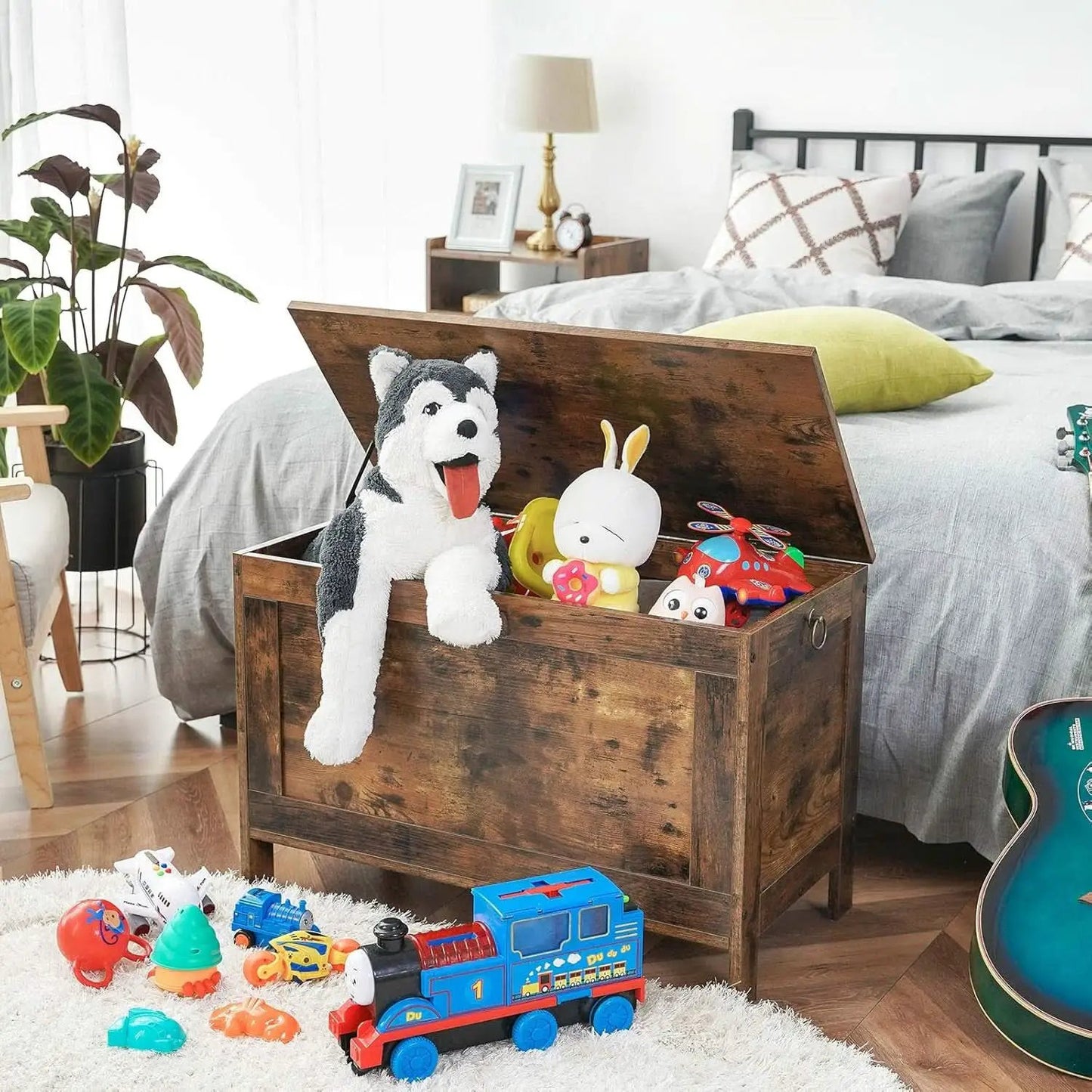 Rustic Brown Toy Box LargeCapacityStorage Bench Hinge from PriceLows™