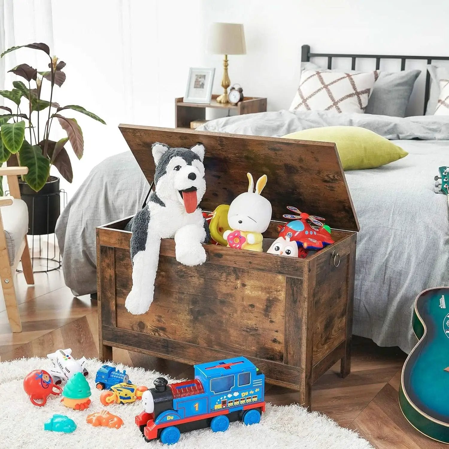 Rustic Brown Toy Box LargeCapacityStorage Bench Hinge from PriceLows™
