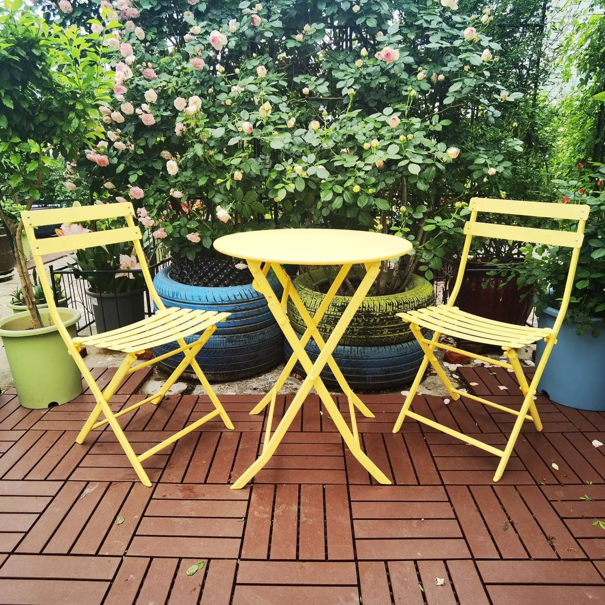 3 Piece Patio Bistro Set Of Foldable Round Table And Chairs | 3-Piece Set | Metal | Outdoor Living