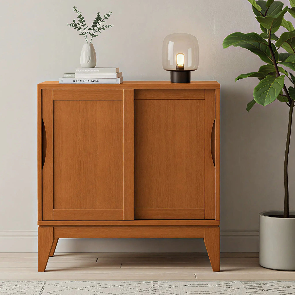 Harper Low Storage Cabinet | Handcrafted Rubberwood | Two Sliding Doors | Two Adjustable Shelves
