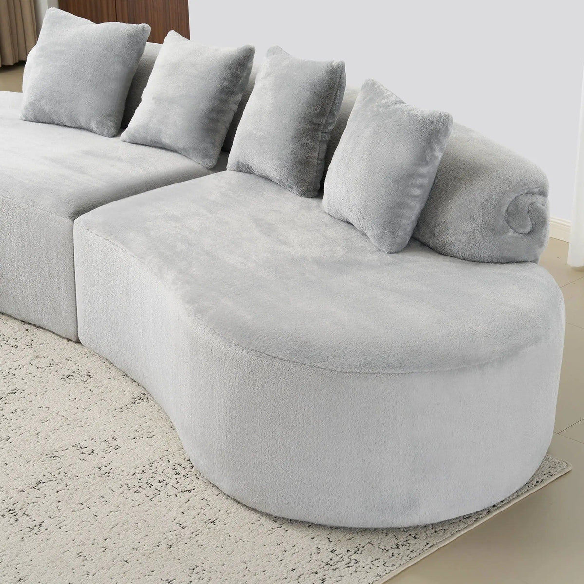 Modern Curved Sofa With Pillows | 111.4 x 37.8 x 26.8 in | Fabric | Living Room